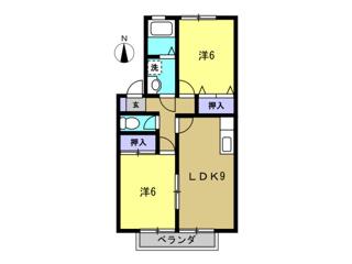 ハイライズ石川(2DK/2階)の間取り写真