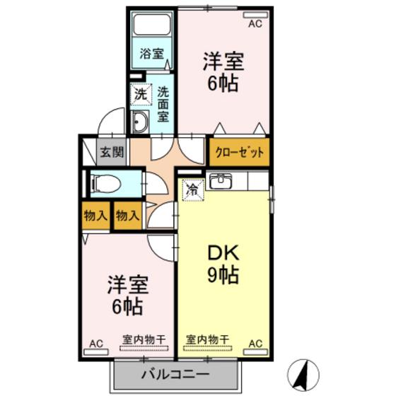 ストークシャトルB棟(2DK/2階)の間取り写真