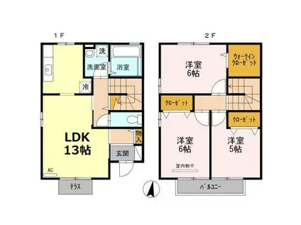 LEADみすずB棟(3LDK/1階)の間取り写真