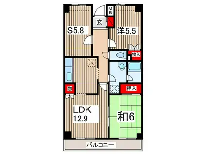 グランデージ3武里(2SLDK/5階)の間取り写真