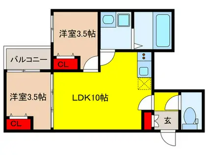 D PORTA HORTENSIA(2LDK/3階)の間取り写真