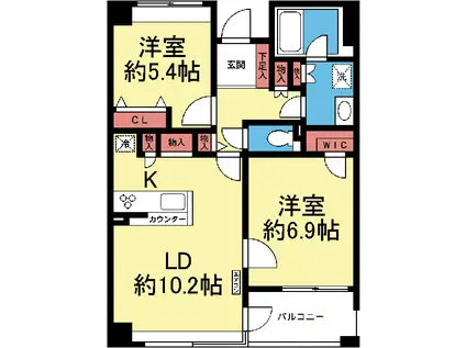 CASSIA横濱ガーデン山(2LDK/2階)の間取り写真