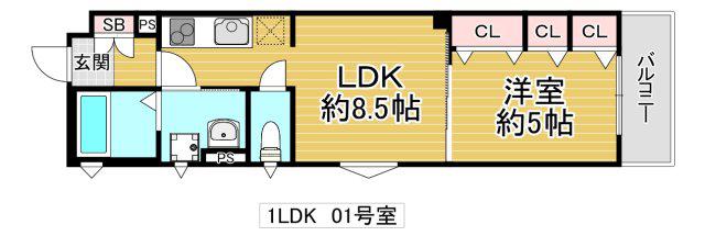 ラモーナ焼野I(1LDK/1階)の間取り写真