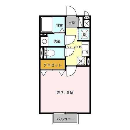 カジュプレーン(1K/2階)の間取り写真