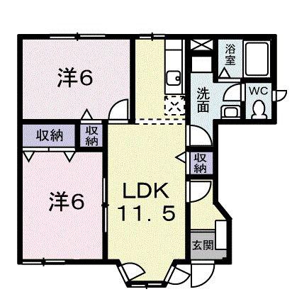 クレセント新町II(2LDK/1階)の間取り写真
