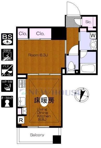 ルネ神楽坂(1LDK/4階)の間取り写真