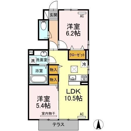 ラ・ルーチェ(2LDK/1階)の間取り写真
