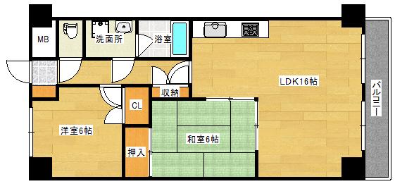 妻木ビル(2LDK/6階)の間取り写真