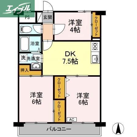 メゾン・ド・昭裕 I(3DK/1階)の間取り写真