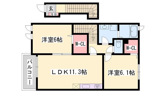 メゾン・城ノ下B(2LDK/2階)の間取り写真