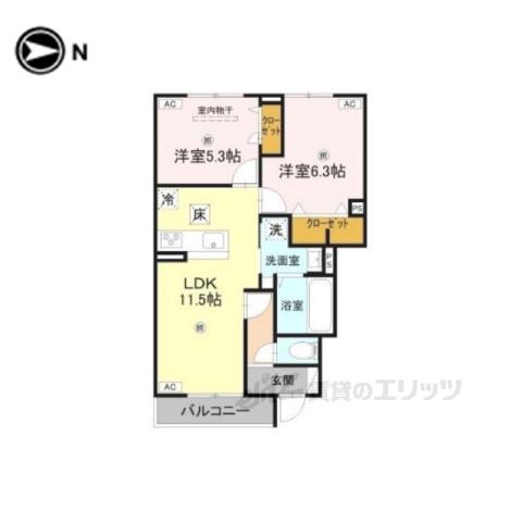 アムフル(2LDK/1階)の間取り写真