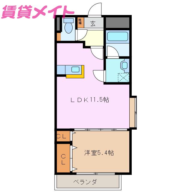 エスティII(1LDK/2階)の間取り写真