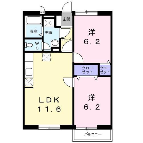 セントラル天花(2LDK/1階)の間取り写真