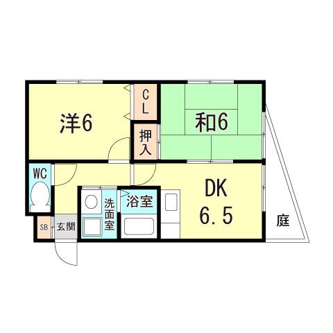 ハイツイベール(2DK/1階)の間取り写真