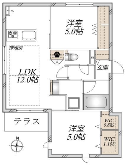 パストラル光が丘(2LDK/1階)の間取り写真