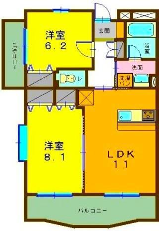 エルカーサ沼津(2LDK/2階)の間取り写真