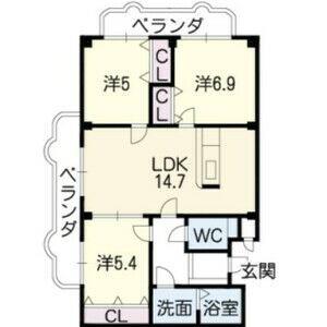 ロイヤル芝原南館(3LDK/2階)の間取り写真