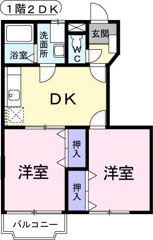 プリムヴェール(2DK/1階)の間取り写真
