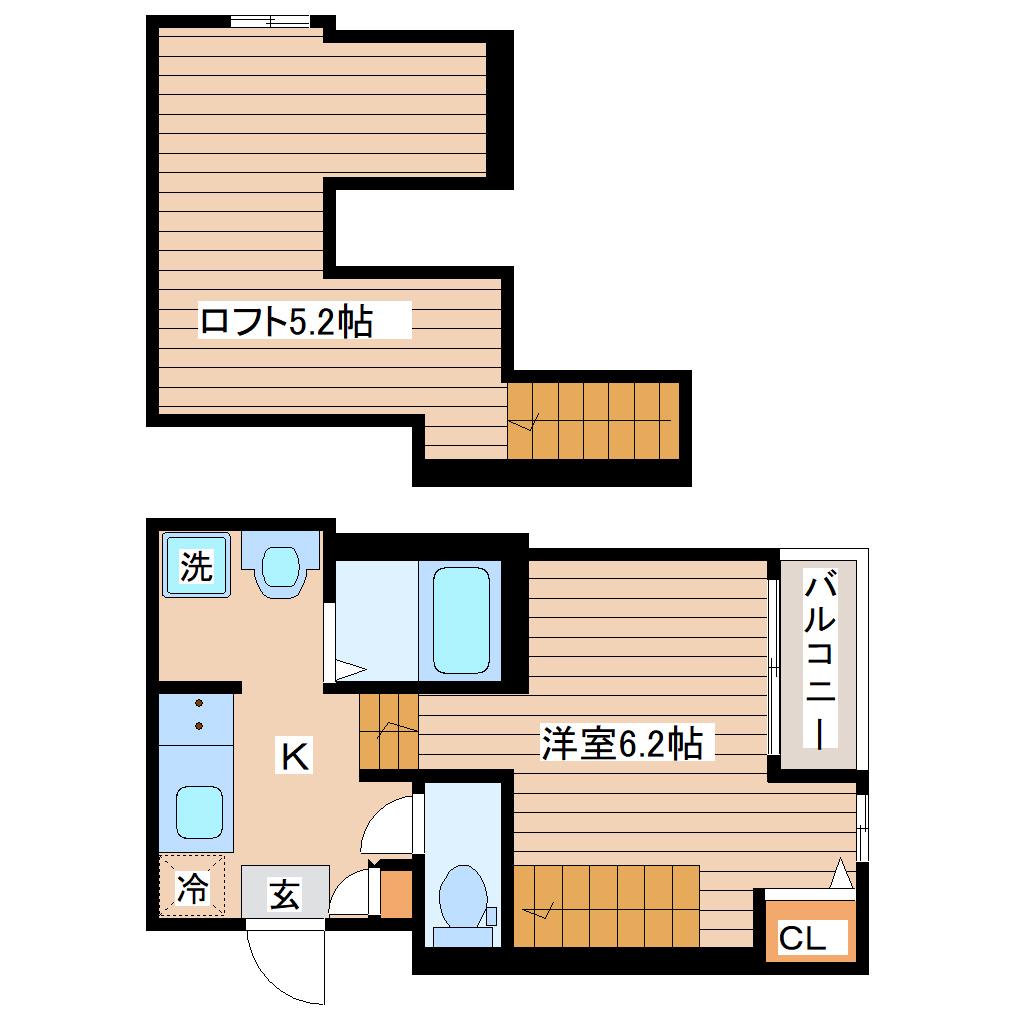アイン郡山(1K/2階)の間取り写真