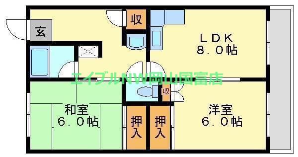 コーポニュートン(2LDK/1階)の間取り写真