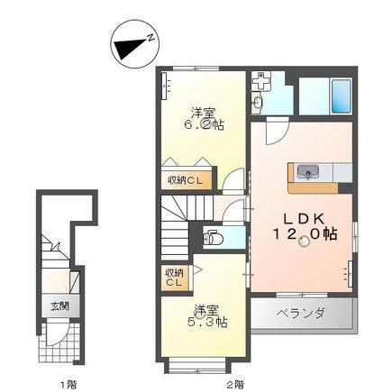 クレール(2LDK/2階)の間取り写真