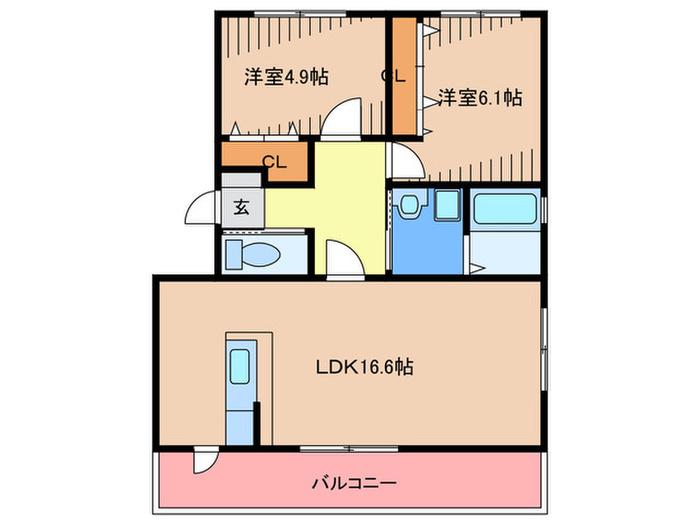 ルネス福間駅前B(2LDK/2階)の間取り写真