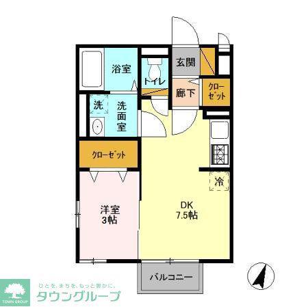 グランモア登戸壱番館(1DK/2階)の間取り写真