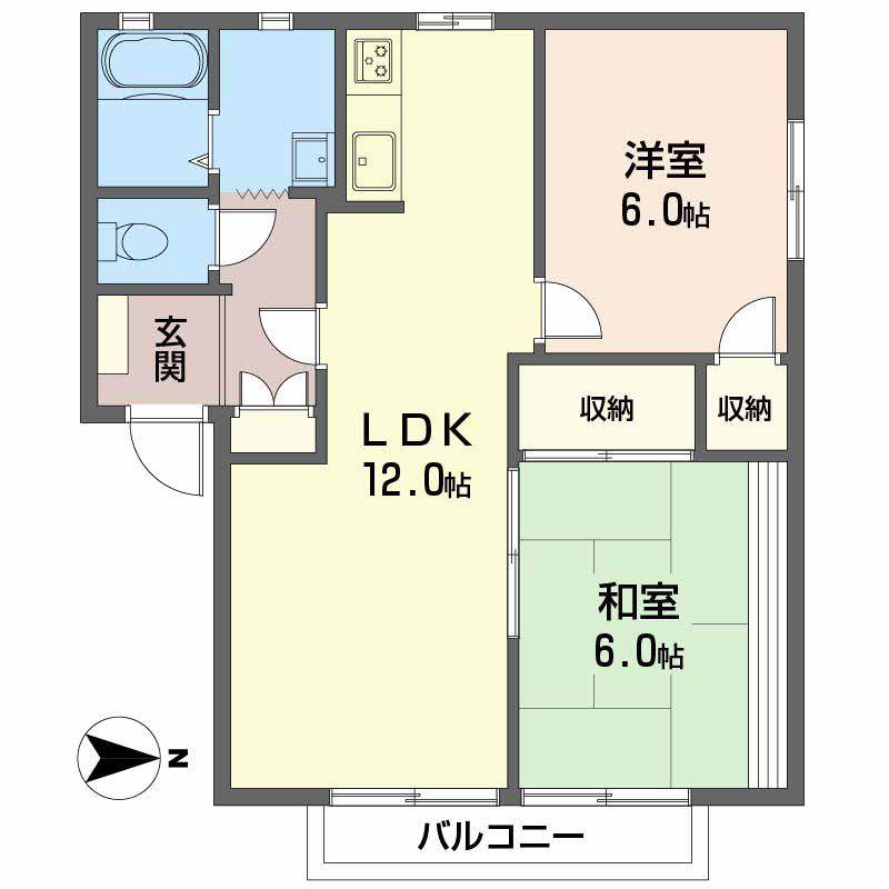 神田縄ハイツ D棟(2LDK/1階)の間取り写真