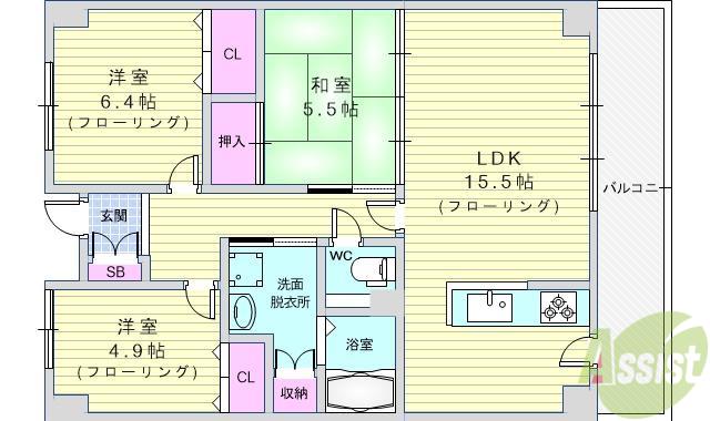 ウイング旭ヶ丘(3LDK/1階)の間取り写真