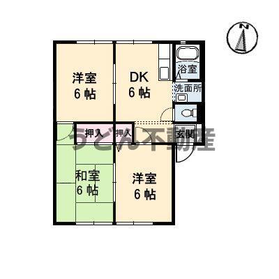 グリーンヒルズ泉川 C棟(3DK/1階)の間取り写真
