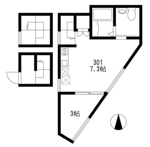 町屋 ALLEY HAUS(1SDK/3階)の間取り写真