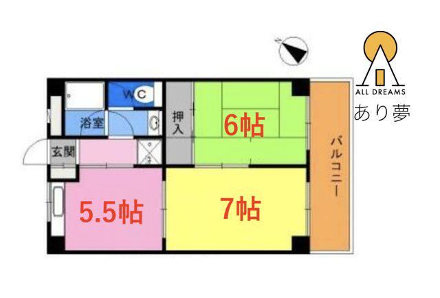 サザンフォレスト山手(2DK/2階)の間取り写真