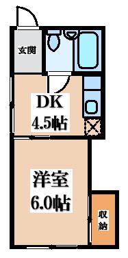 セゾン若葉(1DK/2階)の間取り写真