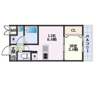 AILE東中浜(1LDK/3階)の間取り写真