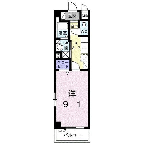ハッピー・ブローテ(1K/3階)の間取り写真