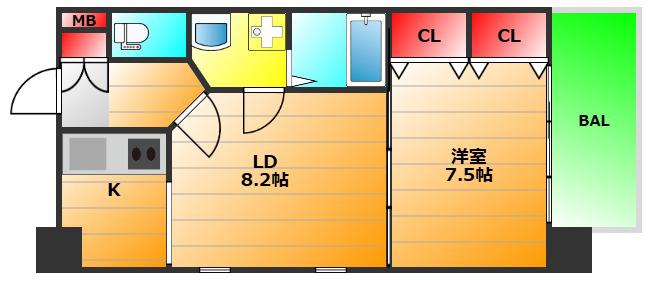 クレセル上町台(1LDK/3階)の間取り写真