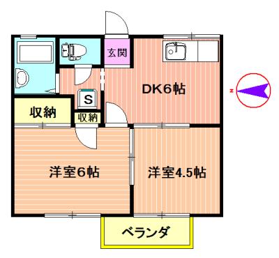 ツインハイツV(2DK/2階)の間取り写真