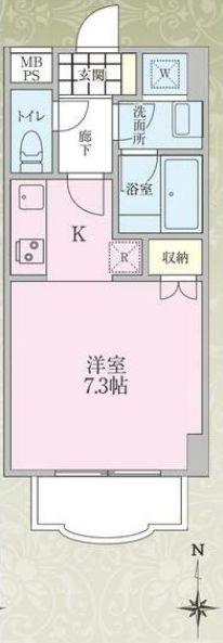 プラッシュガーデンスパス(ワンルーム/2階)の間取り写真
