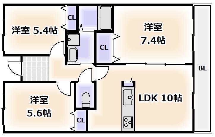 レヴェあけぼの荘(3LDK/7階)の間取り写真
