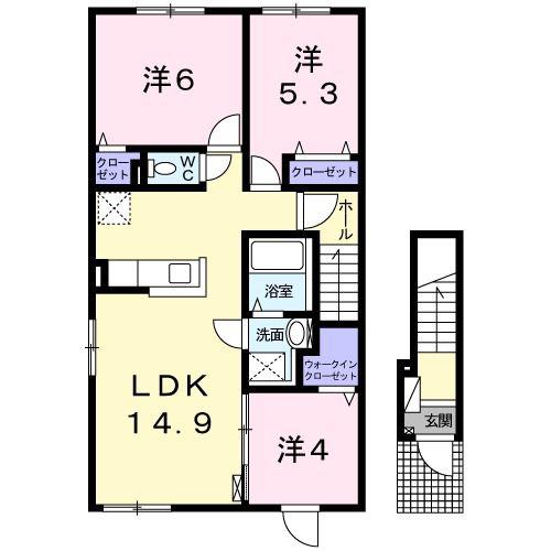 クレイトンヒルズ興津(3LDK/2階)の間取り写真