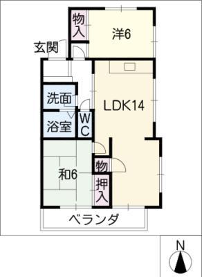 パルシェ三蔵子B棟(2LDK/4階)の間取り写真