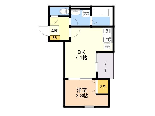 横手南町AP B棟(1DK/1階)の間取り写真