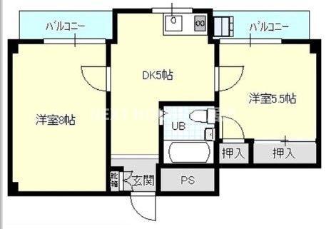 シャトー第1・2平野(2DK/3階)の間取り写真