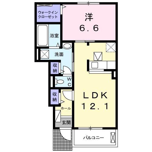 プラシードSKII(1LDK/1階)の間取り写真