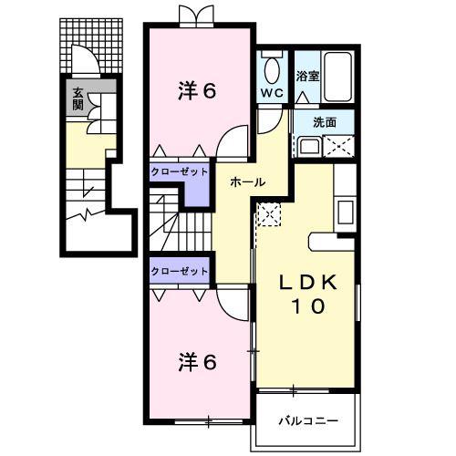 ノーブル ウエスト(2LDK/2階)の間取り写真