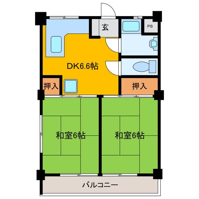 メルベーユ(2DK/2階)の間取り写真