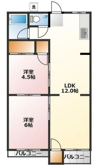 第2置田ハイツ(2LDK/3階)の間取り写真