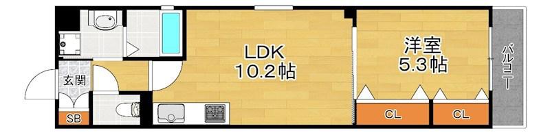 ワンライフ私市(1LDK/2階)の間取り写真
