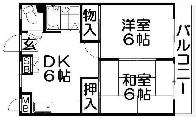 寝屋川スカイハイツ(2DK/2階)の間取り写真