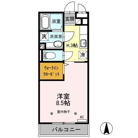 ヴィラ・デ・ソレイユ(1K/2階)の間取り写真